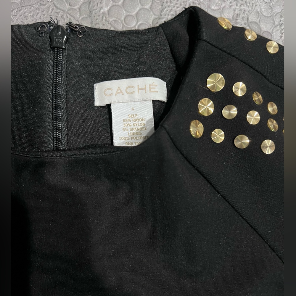 Black cache mini dress size 4 gold and silver detail